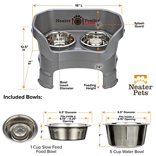 Neater Feeder Deluxe Mess (Medium + Slow Feed Bowl Combo / Gunmetal)
