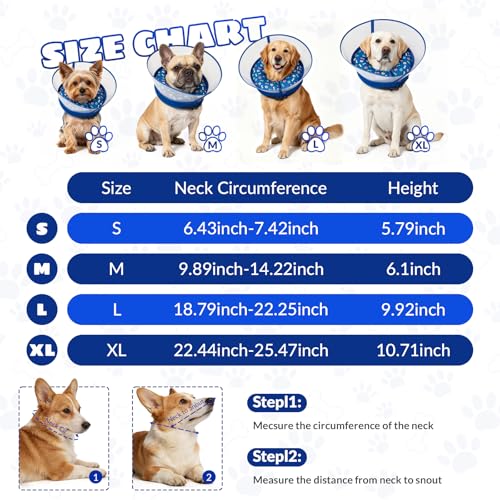 2-in-1 Inflatable Dog Cone Collar, Transparent Anti-Licking Shield with Detachable Soft Padding, Adjustable Elizabethan Collar for Small, Medium, Large Dogs and Cats (L) (（L))