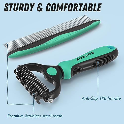 Pet Grooming Brush and Metal Comb Combo for Dogs & Cats (Green)