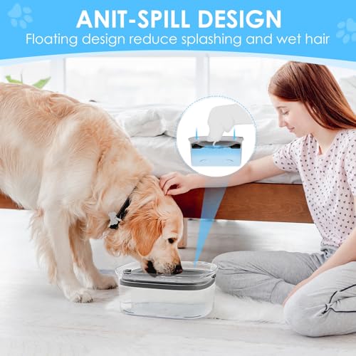 3L No Spill Dog Water Bowl with Slow Drinking Disk (Gray)