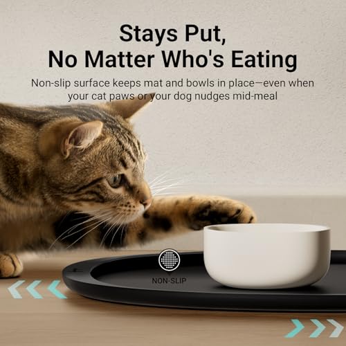 Cat Food Mat Silicone Waterproof Feeding Mat (18"L x 12.5"W / Black)