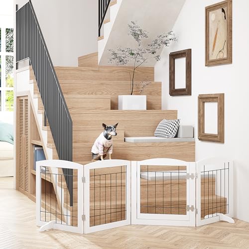 Dog Gate Indoor with Door (White / 【4 Panels with door】80"W x 24"H)