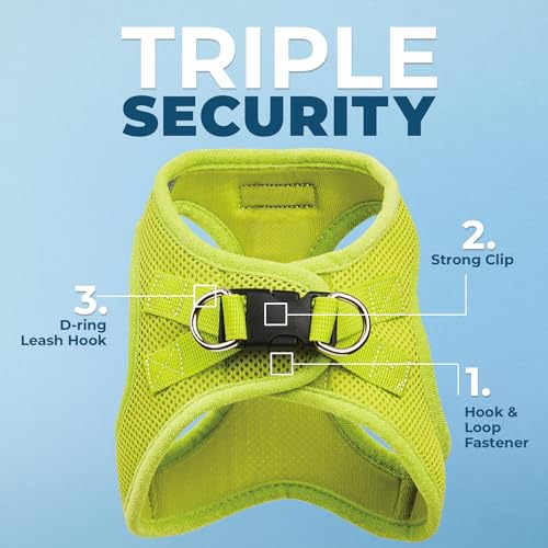 Voyager Step in Air All Weather Mesh Harness and Reflective Dog 5ft Leash Combo with Neoprene Handle (Lime Green / XXXS (Chest: 11 - 12"))