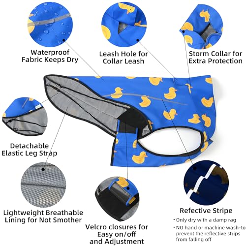 Dog Raincoat Adjustable Waterproof Reflective Rain Jacket for Small Medium Large Dogs (XS Chest 17"-23" / Blue Duck)