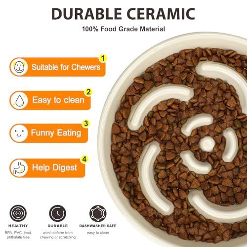 Ceramic Slow Feeder Dog Bowl (Flower - White / 2 Cups)