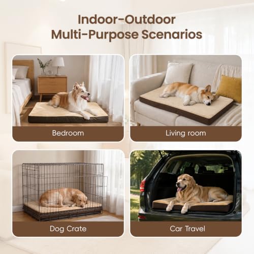 Waterproof Dog Bed for XXL Crate with Washable Cover (47.0"L x 29.0"W x 4.0"Th / Brown)
