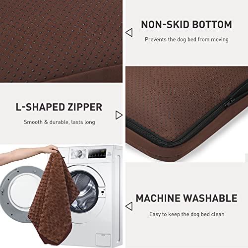 Washable Dog Bed for Crate Waterproof for Medium Dogs (Brown / 35.0"L x 22.0"W x 3.0"Th)