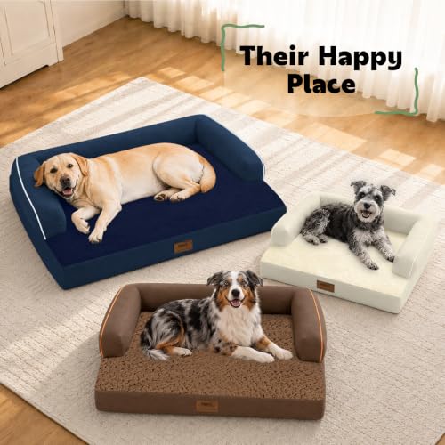 Orthopedic Washable Dog Bed with Bolster for Medium to Large Dogs (36.0"L x 27.0"W x 7.0"Th / Navy Blue)