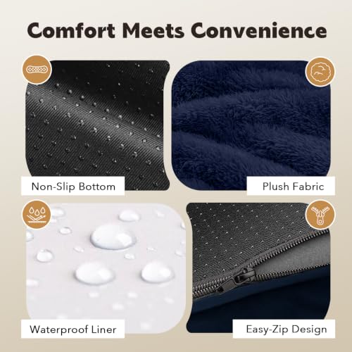 Orthopedic Washable Dog Bed with Bolster for Large Sized Dogs (38.0"L x 25.0"W x 6.5"Th / Navy Blue)