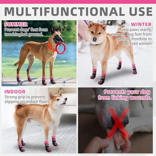 Valentines Dog Socks Shoes Costume to Prevent Licking Paws (Heart Rose Pink / Small/Medium (4 Pack))