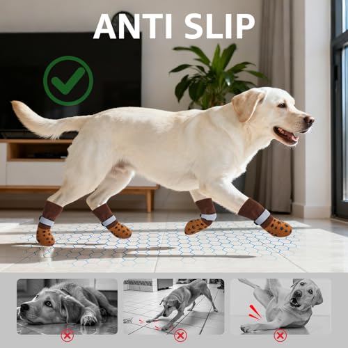 Dog Socks to Prevent Licking Paws Double Sided Grip Traction (khaki / S(1.8"-2.0" W | Pack of 4))