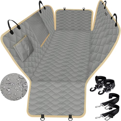 XL Truck Waterproof Dog Seat Cover Back Seat with 2 Seat Belts (Truck / Gray)