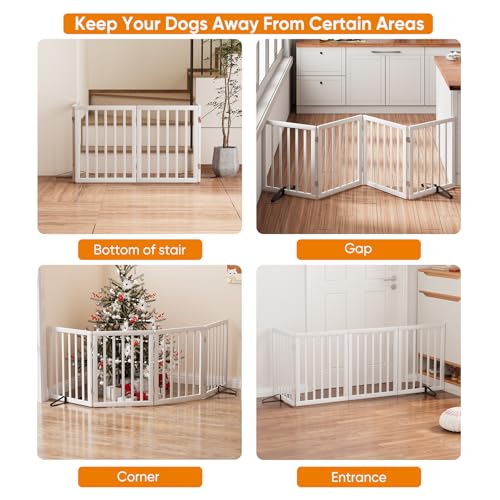 37 74" Wide Dog Gate 4 Panel Dog Gates for Stair Doorways House Indoor Freestanding Pet Gates for Dogs (Bamboo Dog Gate White / 4 Panel - 74 inches Wide)