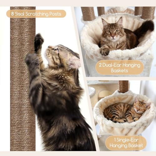 82in Extra Large Cat Tree Tower for Indoor Cats Large Adult (82inch / Beige)