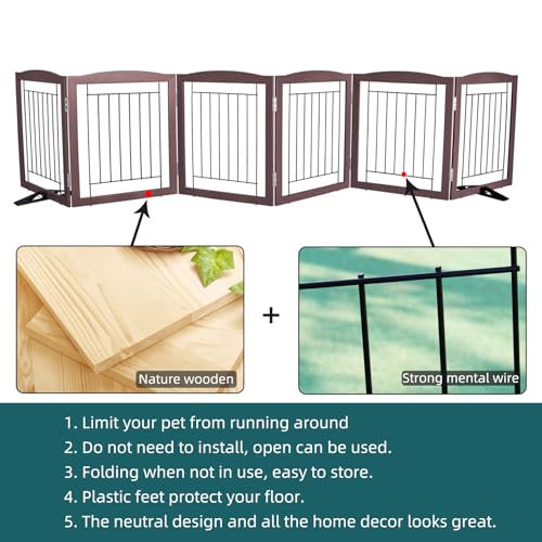 Freestanding Dog Fence Indoor (Brown / 【6 Panels】120''w x 24''h)
