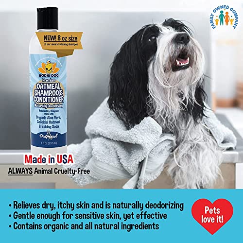 Shampoo Brush & Oatmeal Shampoo and Conditioner Bundle (1 Pack + 8 Ounce Shampoo / Blue + Shampoo)