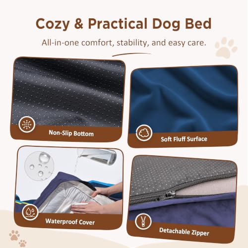Orthopedic Dog Bed for Extra Large Dogs with Bolster (42.0"L x 30.0"W x 8.5"Th / Hidden Bay)