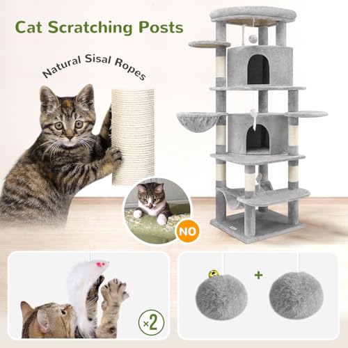 66in Corner Cat Tree Tower for Indoor Large Cat (66inch / Light Gray)
