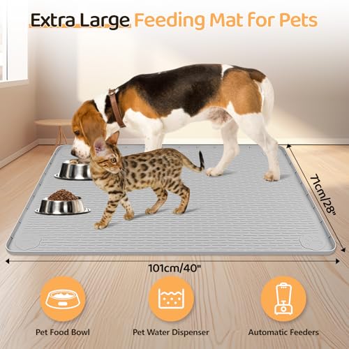 Dog Food Mat 40''x28'' Extra Large Dog Mat for Food and Water (40"L x 28"W / Grey)