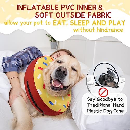 Inflatable Dog Cone Collar for Large Medium Small Dogs (Donut Yellow / M(Neck 9"-12.5"))
