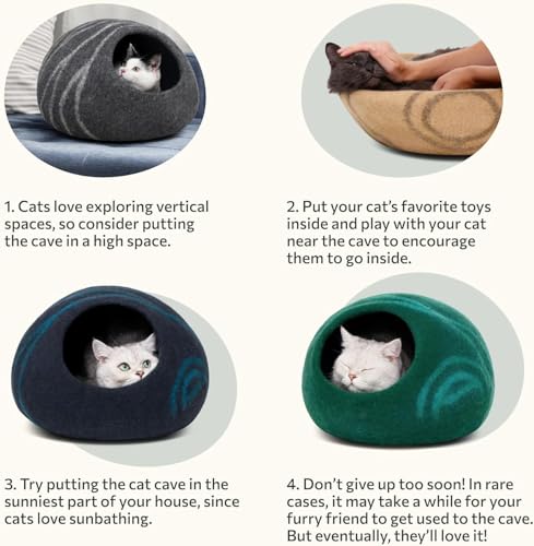 Cat Cave Merino Wool Bed for Indoor Cats (Beige / Large)