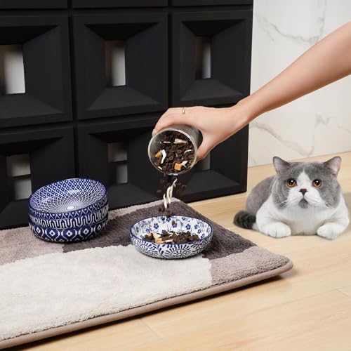 5.6 Inch Ceramic Cat Bowls (5.6 Inch, Set of 6 / Vintage Blue)
