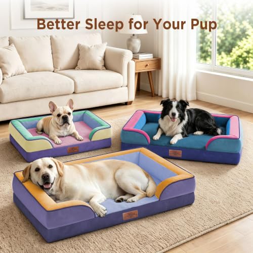 Orthopedic Dog Bed for Extra Large Dogs with Bolster (42.0"L x 30.0"W x 8.5"Th / Frosted Grape)