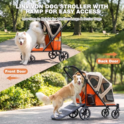 Dog Stroller for Medium Dogs 88lbs W (Khaki&Orange)