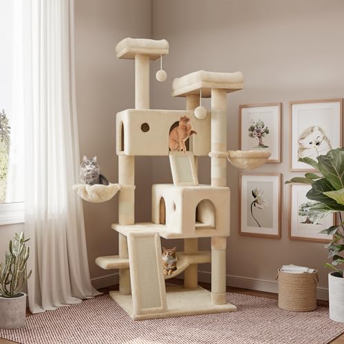 65in Larger Cat Tree Tower Condo for Indoor Kitties (Beige)