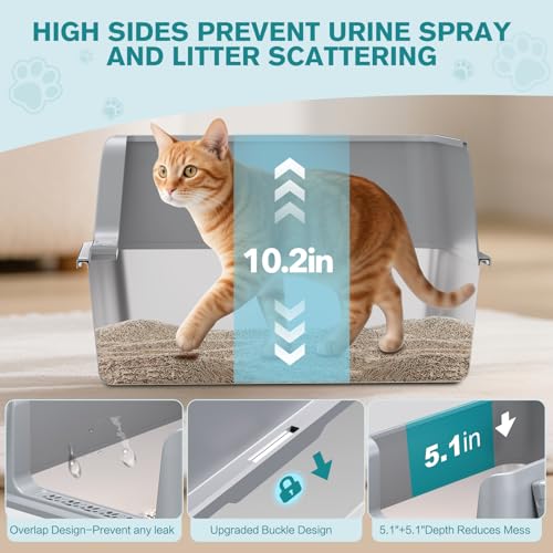 Stainless Steel Cat Litter Box (Light Grey-M)