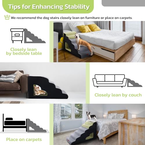 6 Steps 30 inches Height Dog Stairs for Bed for Small& Older Pets (Grey / 6 Tiers)