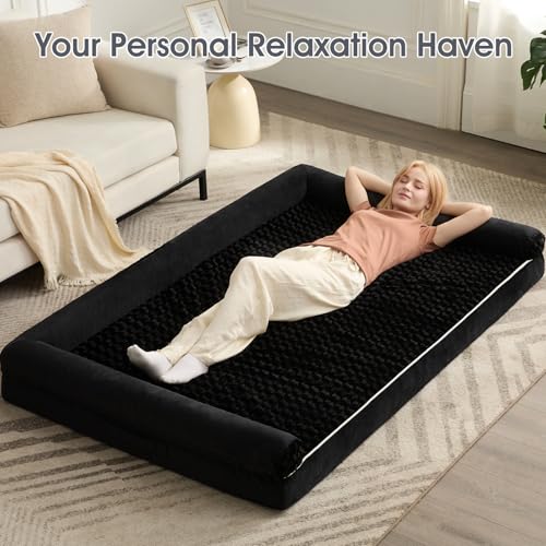 Orthopedic Washable Human Dog Bed for Adult & Dog Cozy Sleep (61"l x 43"w x 7"th / Black)
