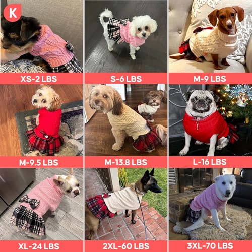 Dog Sweater Dress for Small Dogs Turtleneck Thick Knit Pullover (Large (16-24lbs) / 03# Red)