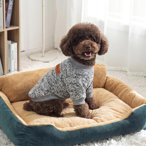 3 Pack Dog Sweaters for Small Dogs Girl Boy Winter Fleece Clothes Warm Soft Dog Sweatshirt Outfit for Dogs Cats Pet Apparel (Khaki+Gray+Navy Blue / L (Back: 15.7", Chest: 19.6", 14-18 lbs))