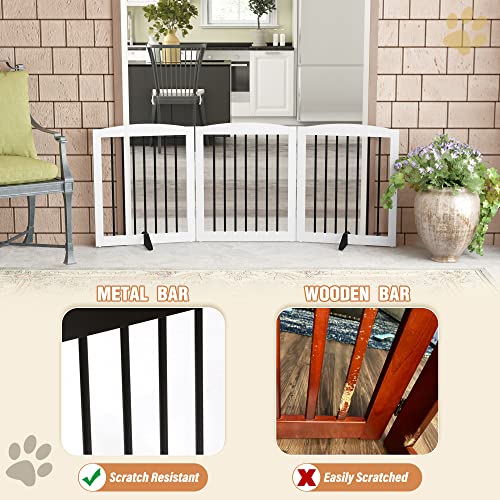 Freestanding Wooden Pet Gate for House (24" Height-3 Panel / White & Black)