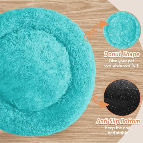 Calming Dog Bed for Small Dogs (Aqua Blue / 23.0"L x 23.0"W x 8.0"Th)