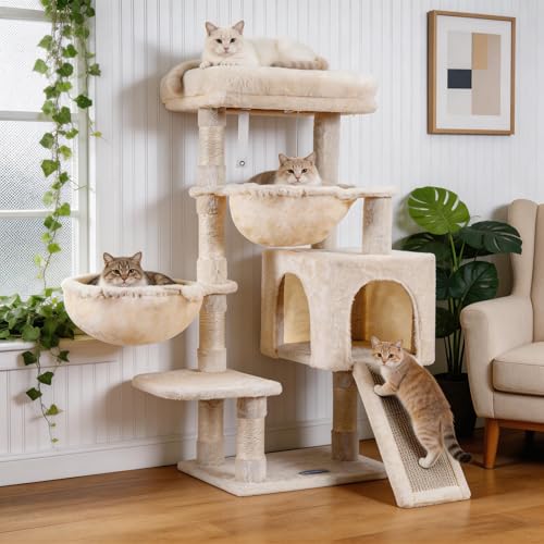 Cat Tree Tower with Large Bed (35.4 inch / Beige)