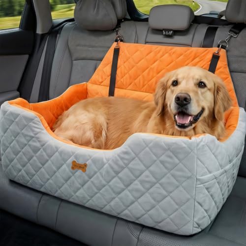 Dog Car Seat for Large Medium Dogs up to 55 lbs (Light Gray-orange / Large)