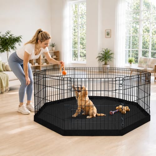 Foldable Metal Dog Exercise Pen (Black / 24''H)