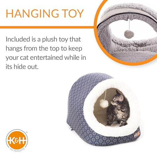 K&H Heated Cat Bed (Navy/Geo Flower / 17 X 15 X 13 Inches / Heated)