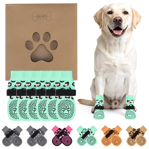 Anti Slip Dog Socks for Hot (Leopard Green / Small)
