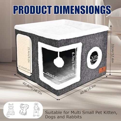 Felt Cat Cave Beds for Indoor Cats (Grey Felt / Single)
