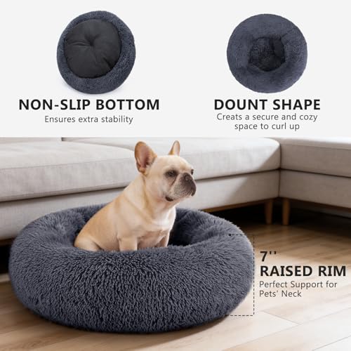 Orthopedic Dog Bed Comfortable Donut Cuddler Round Pet Beds Ultra Soft Washable Dog and Cat Cushion Bed (S(23’’x 23’’) / Dark Gray)