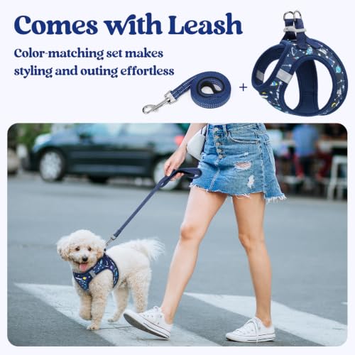 Dog Harness Small Sized and Leash Set (Navy Space Pups / Xs (chest: 13.3 - 15.5"))