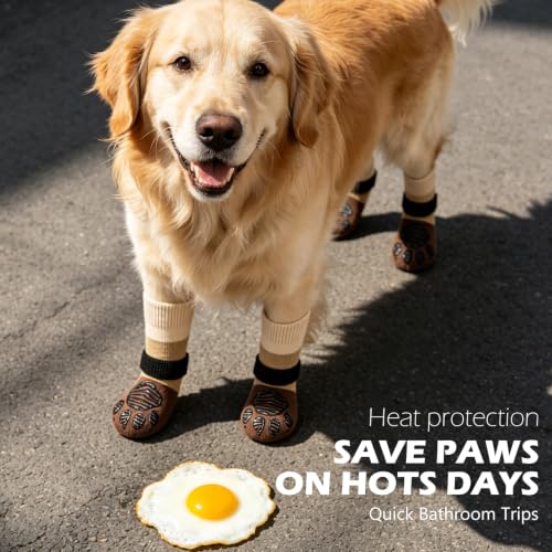 Non Slip Dog Socks for Hardwood Floors to Prevent Licking Paw XS (X-Small(6 Pack) / Khaki)