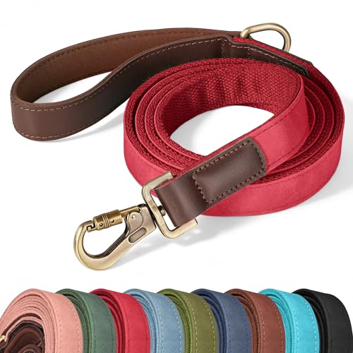 PU Leather Dog Leash for Large Dogs (Red / 1"x 6FT)