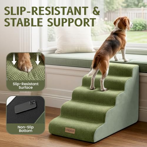 Extra Wide Dog Stairs for Large Dogs (Sage Green / Stairs- 25"H)