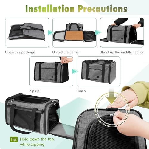 25lbs Cat Carrier Lightproof Soft Sided Pet Carrier for Large Cat (17.5"L x 11.0"W x 11.0"H / Grey green)