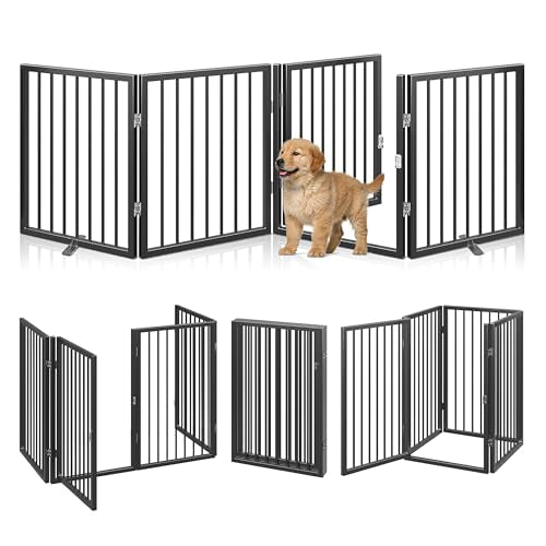 80" x 24" Foldable Freestanding Extra Wide Dog Gate with Door (Black / 【4-Panel with Door】20W*24H)
