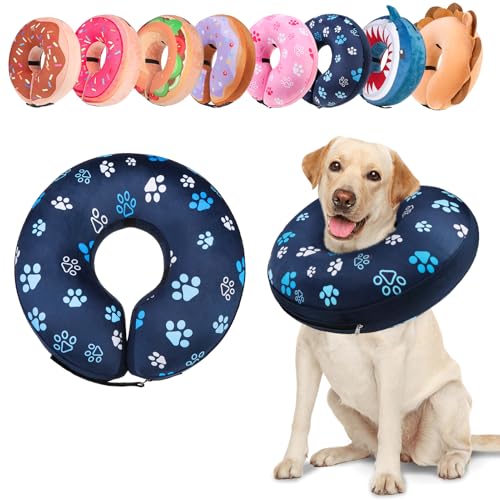 Dog Cone Collar Alternative After Surgery (Navy Blue Paw / XL(Neck:18"-21"))